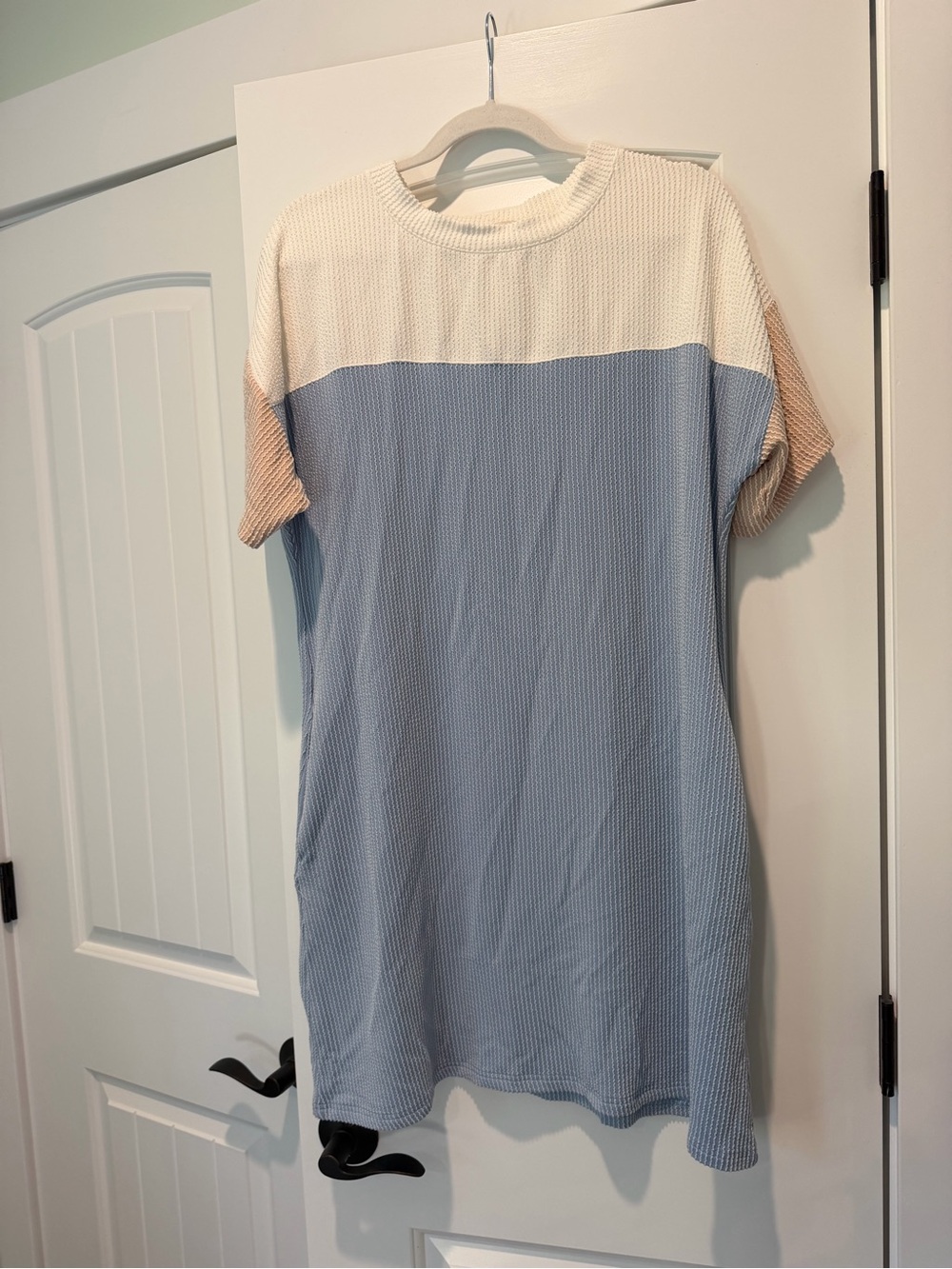 Waffle-Knit Colorblock Midi Dress - Blue, Cream & Tan